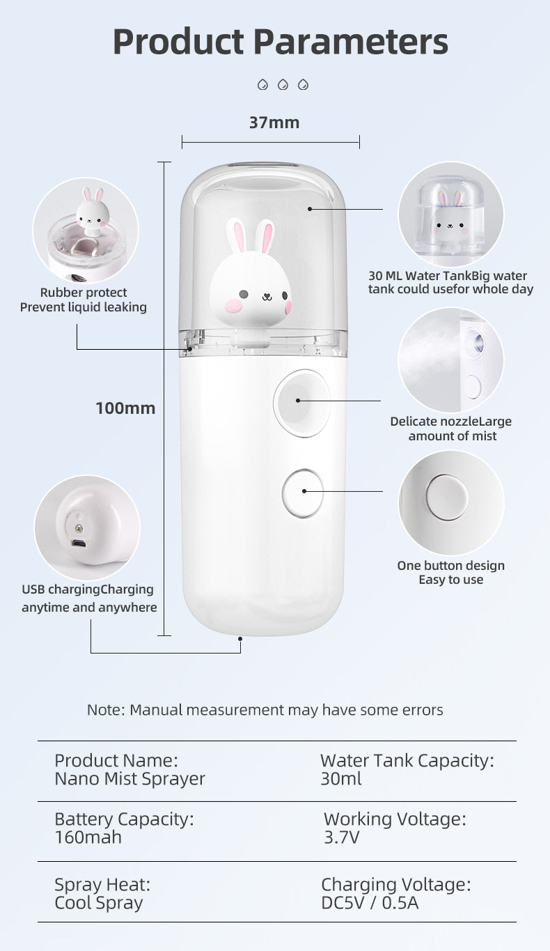 Nano Wasser Spray 30 ml – Tragbarer USB Nano Mist Sprayer für Gesichtspflege